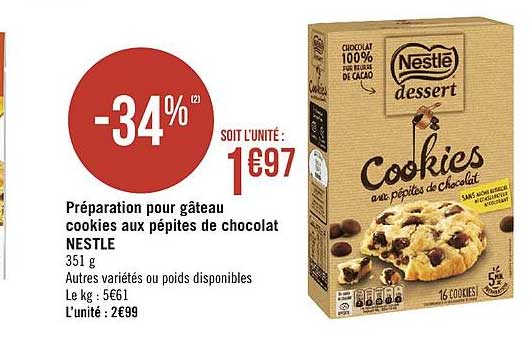 Préparation Pour Gâteau Cookies Aux Pépites De Chocolat Nestlé