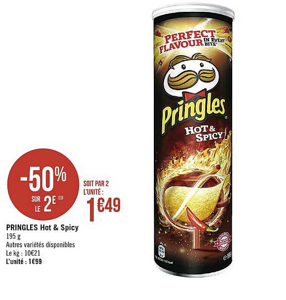 pringles hot & spicy -50% sur le 2e