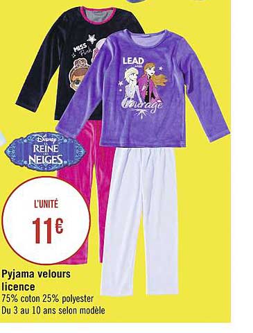 pyjama velours licence reine des neiges