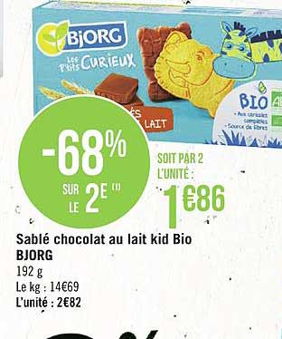 sablé chocolat au lait kid bio bjorg -68% sur le 2e