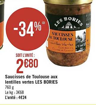 saucisses de toulouse aux lentilles vertes les bories