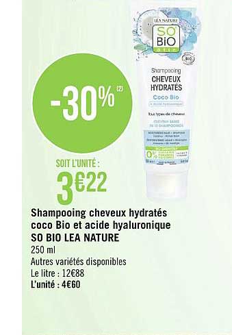 shampoing cheveux hydratés coco bio et acide hyaluronique so bio lea nature