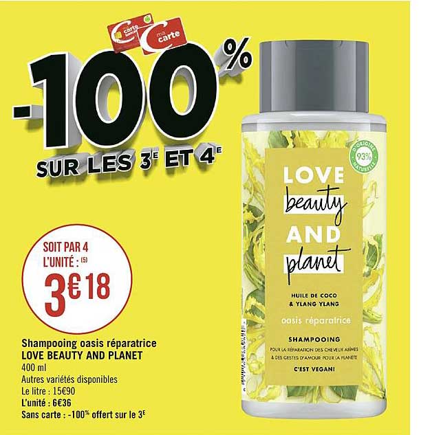 shampooing oasis réparatrice love beauty and planet -100% sur les 3e et 4e