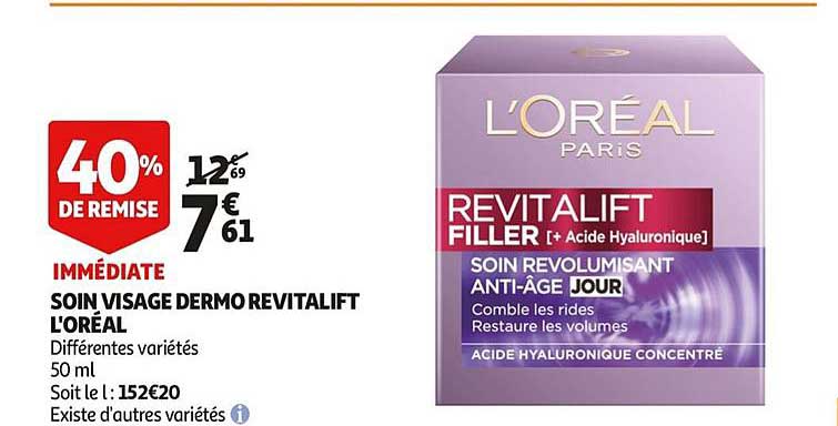 Soin Visage Dermo Revitalift L'oréal 40% De Remise Immédiate