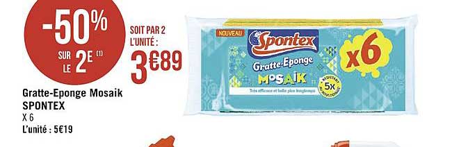 spontex gratte éponge mosaik -50% sur le 2e