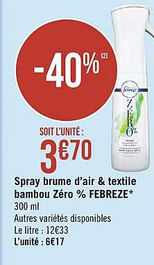 spray brume d'air & textile bambou zéro % febrèze