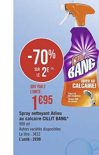 spray nettoyant adieu au calcaire cillit bang -70% sur le 2e