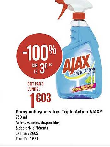 spray nettoyant vitres ajax triples action -100% sur le 3e
