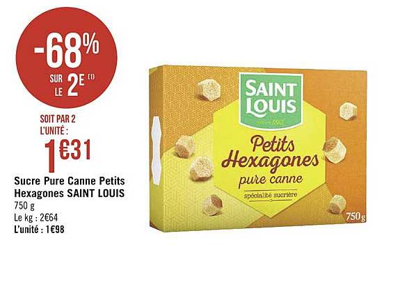 sucre pure canne petits hexagones saint louis -68% sur le 2e