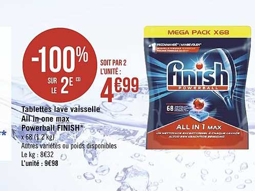 tablettes lave vaisselle all in one max finish powerball -100% sur le 2e