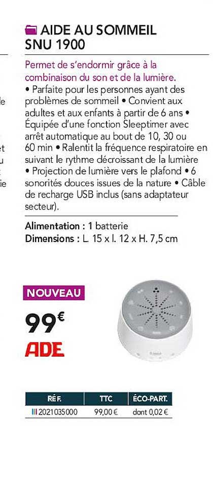 aide au sommeil snu 1900
