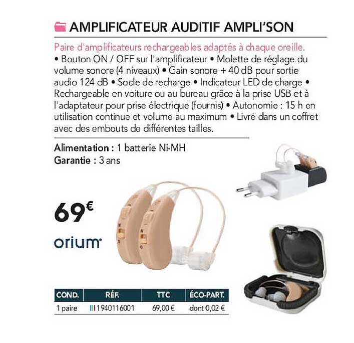 amplificateur auditif ampli'son orium