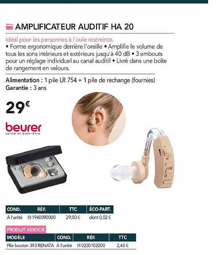 amplificateur auditif ha 20 beurer