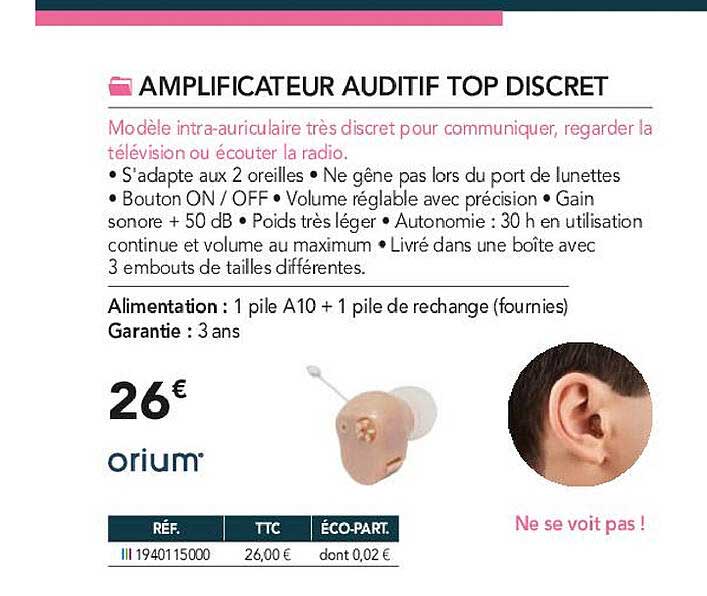 amplificateur auditif top discret orium