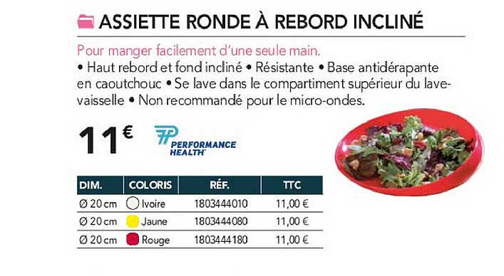 assiette ronde à rebord incliné performance health