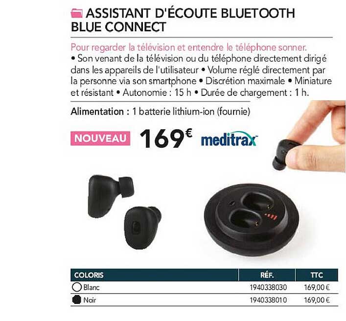 assistant d'écoute bluetooth blue connect meditrax
