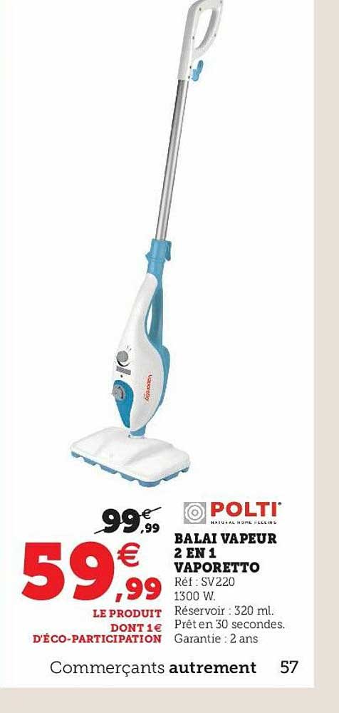 balai vapeur 2 en 1 vaporetto polti