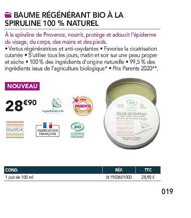 baume régénérant bio à la spiruline 100% naturel