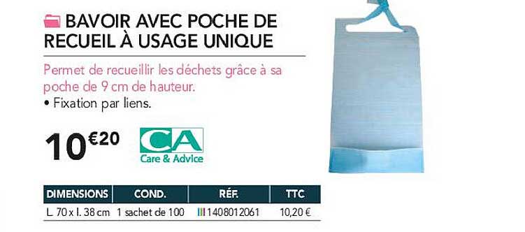 bavoir avec poche de recueil à usage unique