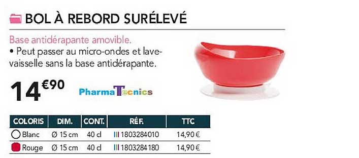 bol à rebords surélevé pharma tecnics