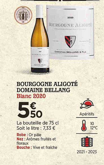 bourgogne aligoté domaine bellang blanc 2020