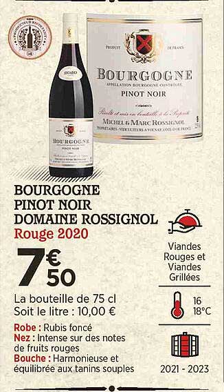 bourgogne pinot noir domaine rossignol rouge 2020