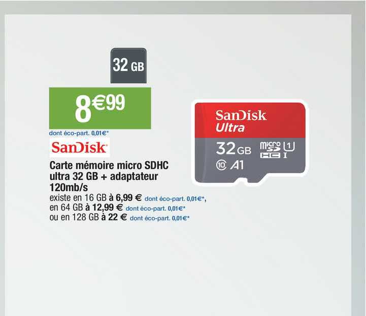 Carte Mémoire Micro Sdhc Ultra 32 Gb + Adaptateur 120mb-s Sandisk