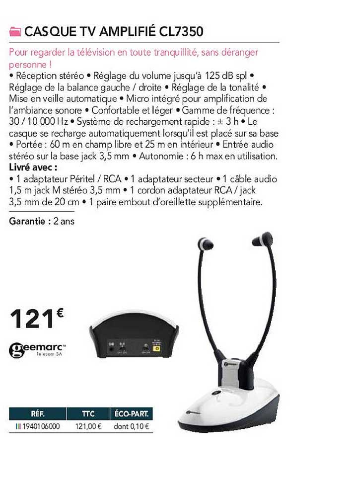 casque tv amplifié cl7350 geemarc
