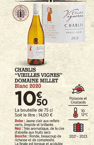 chablis "vieilles vignes" domaine millet blanc 2020