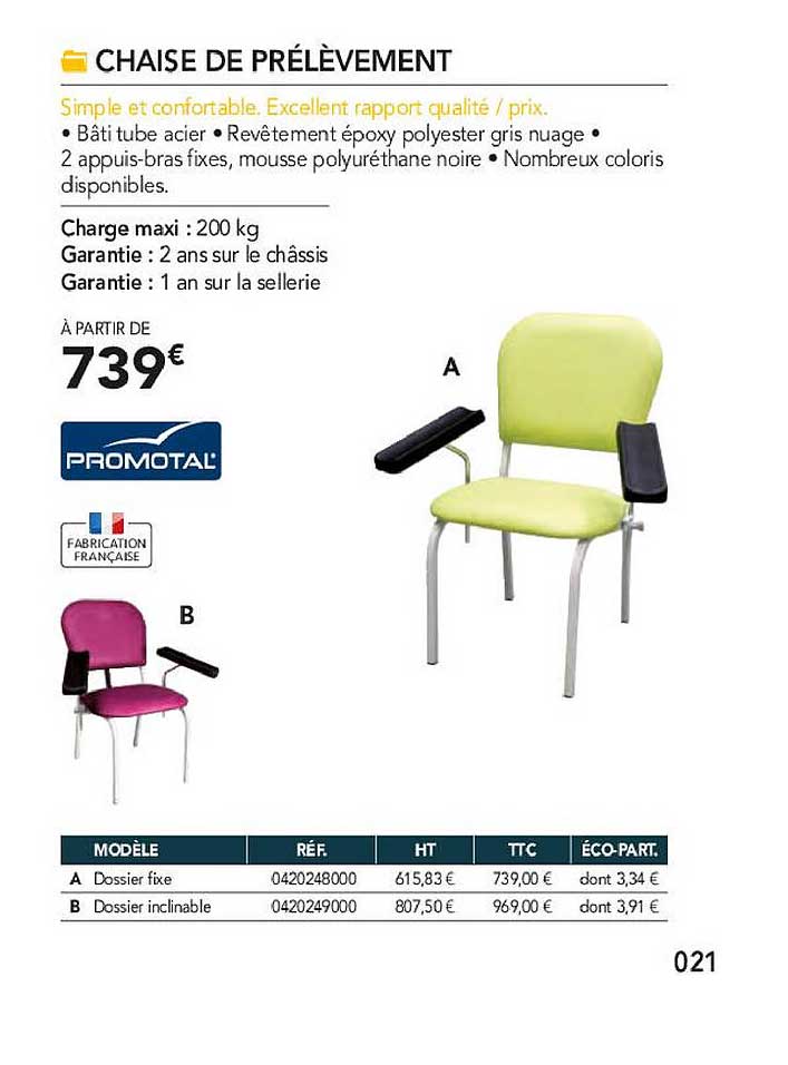 chaise de prélèvement promotal