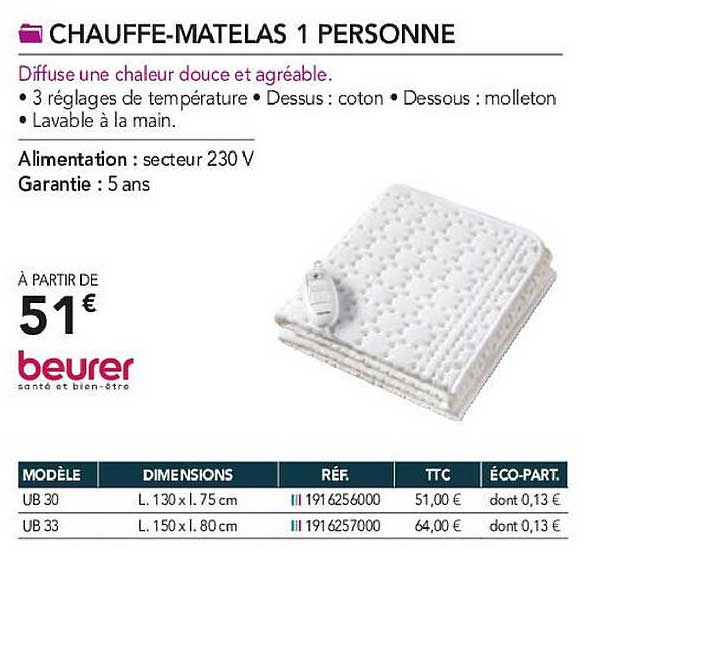 chauffe-matelas 1 personne beurer