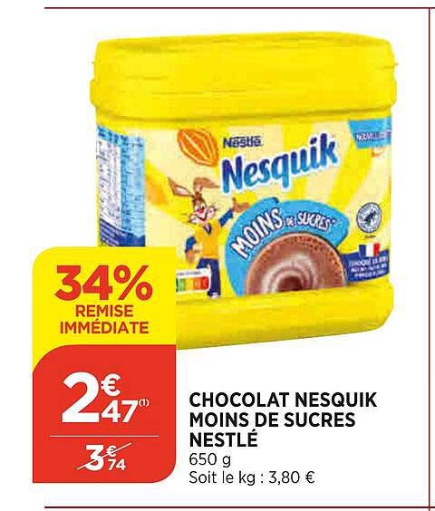 chocolat nesquik moins de sucres nestlé