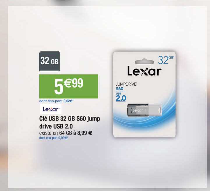 clé usb 32 gb s60 jump drive usb 2.0 lexar