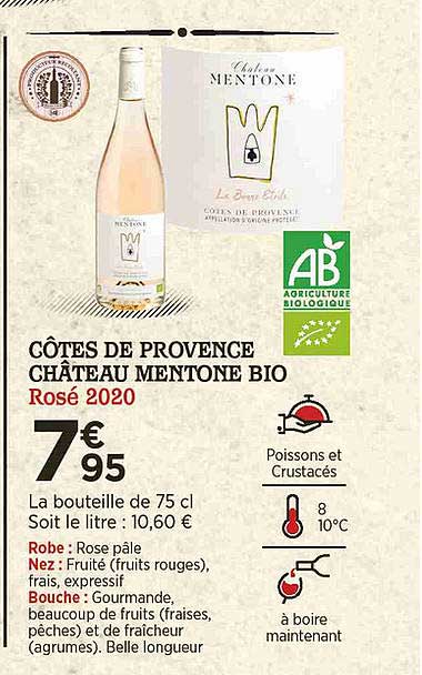 côtes de provence château mentone bio rosé 2020