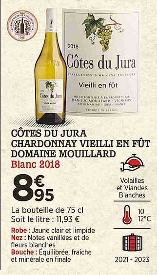 côtes du jura chardonnay vieilli en fût domaine mouillard blanc 2018