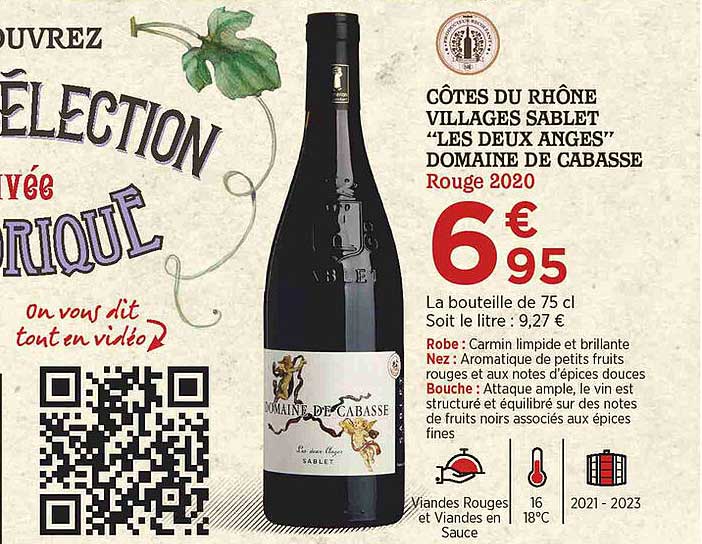 Côtes Du Rhône Villages Sablet "les Deux Anges"  Domaine De Cabasse Rouge 2020