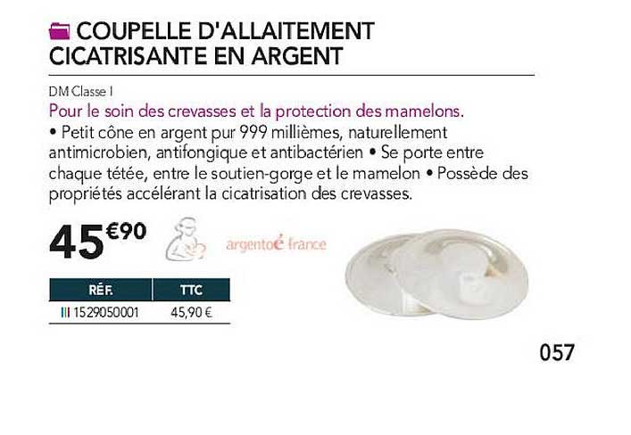 coupelle d'allaitement cicatrisante en argent