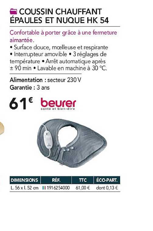 coussin chauffant épaules et nuque hk 54 beurer
