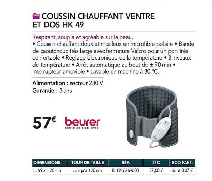 coussin chauffant ventre et dos hk 49 beurer