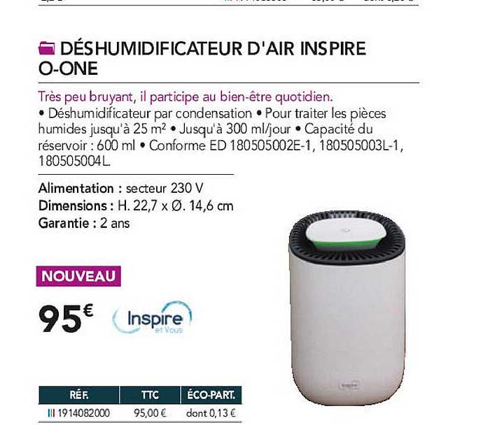 déshumidificateur d'air inspire o-one