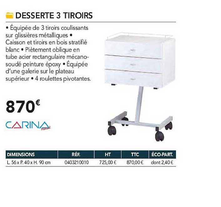 desserte 3 tiroirs carina