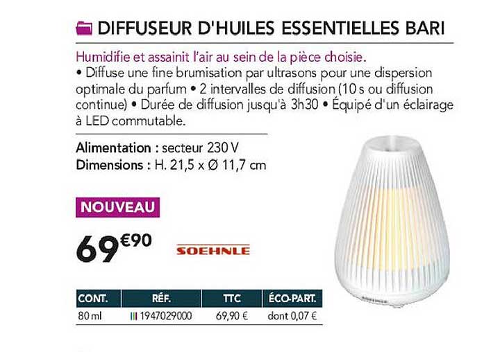 diffuseur d'huile essentielles bari soehnle