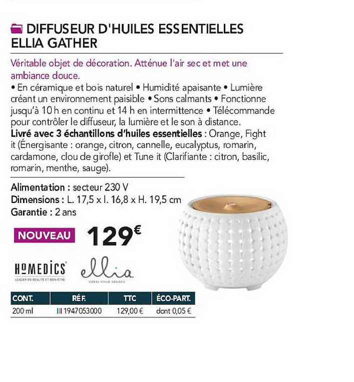 diffuseur d'huile essentielles ellia gather