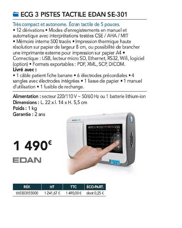 ecg 3 pistes tactile edan se-301