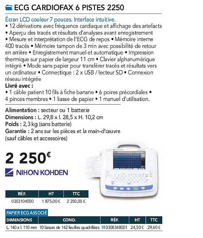 ecg cardiofax 6 pistes 2250 nihon kohden