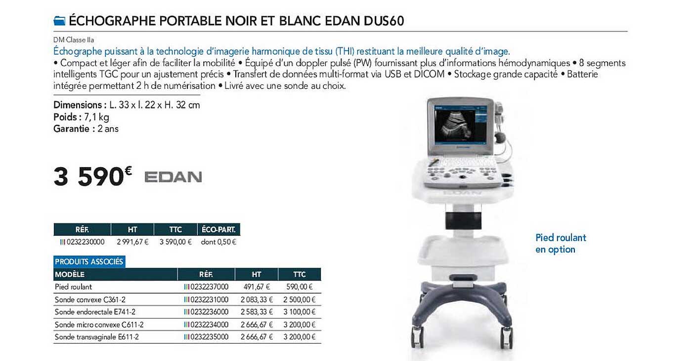 échographe portable noir et blanc edan dus60