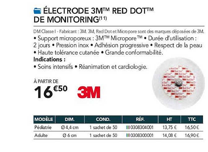 électrode 3m red dot de monitoring