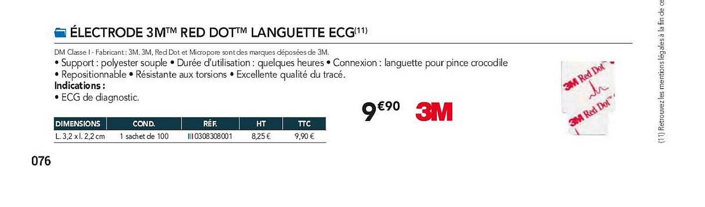 électrode 3m red dot languette ecg