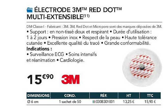 électrode 3m red dot multi-extensible