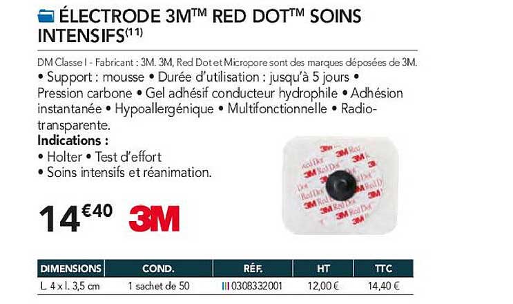 électrode 3m red dot soins intensifs